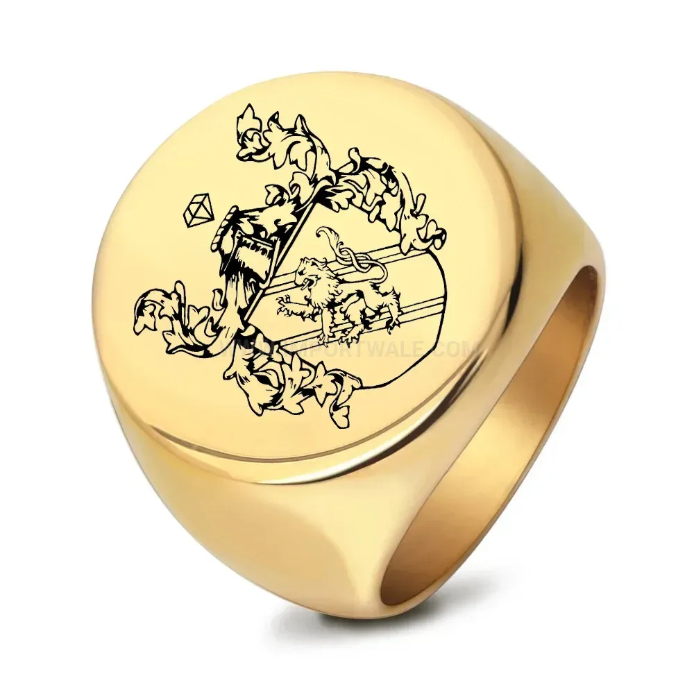 Bold Engraved Lion Motif Stainless Steel Round Ring