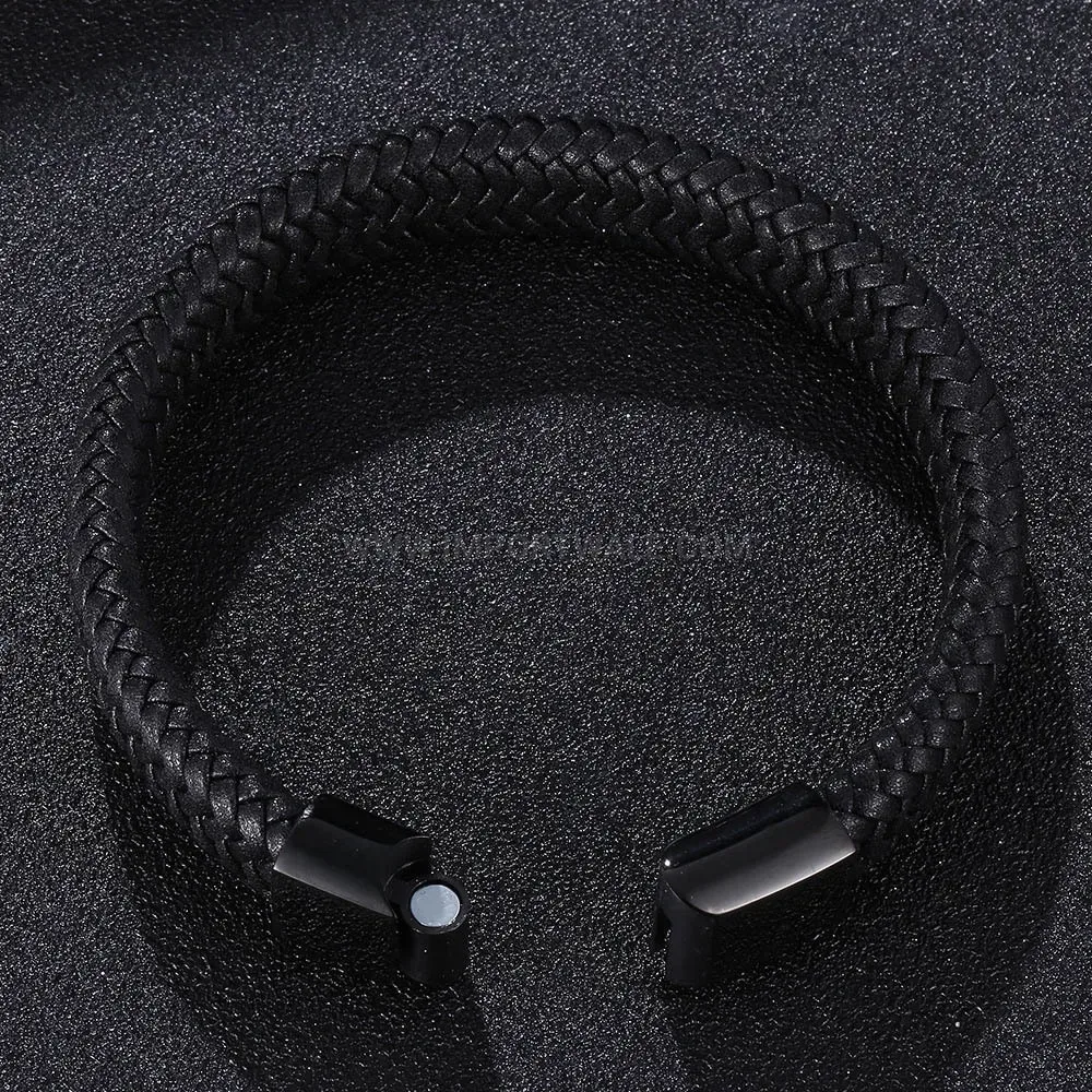 Black Woven Microfiber Leather Stainless Steel Bracelet