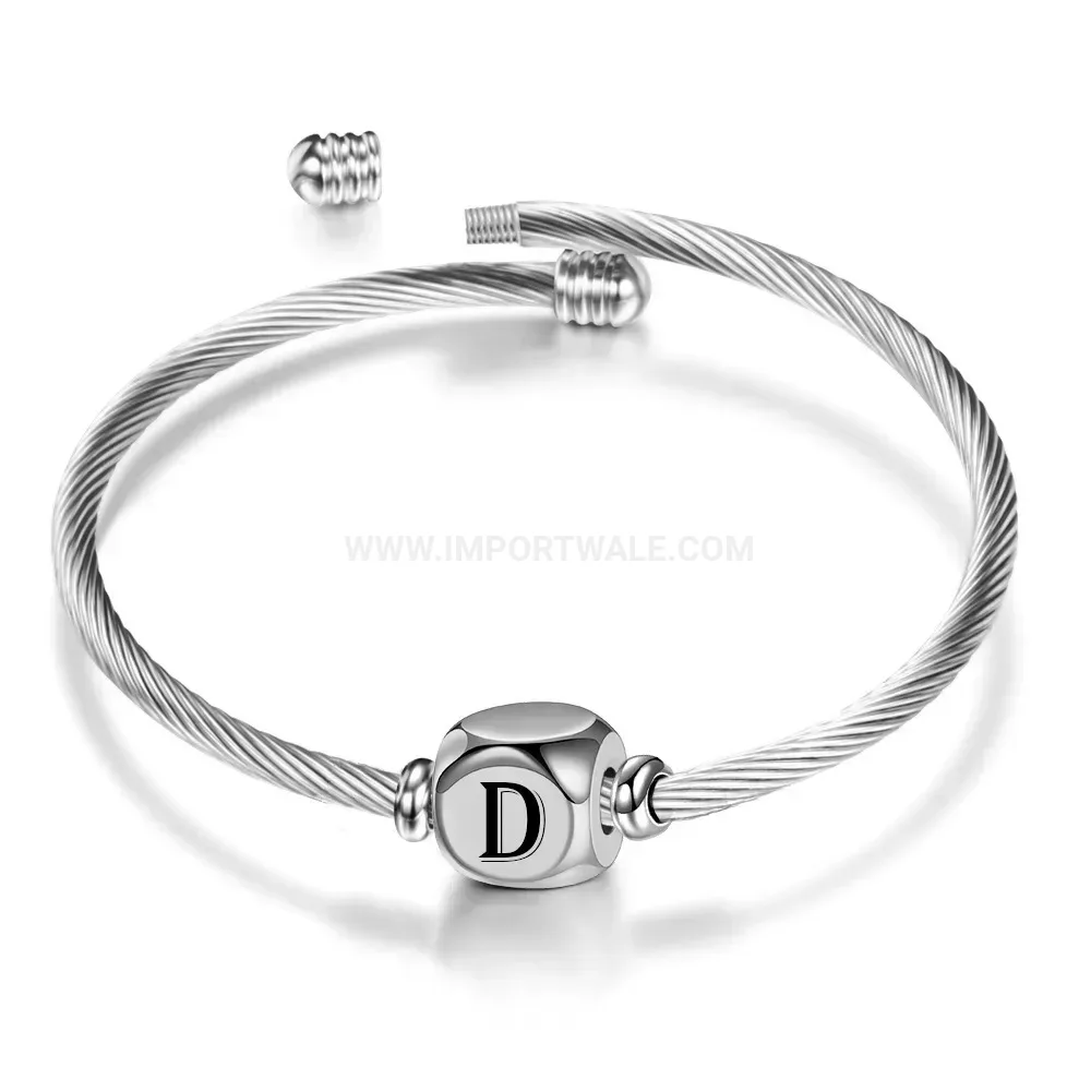 Bold Minimalist Stainless Steel Initial Letter Hinge Bangle