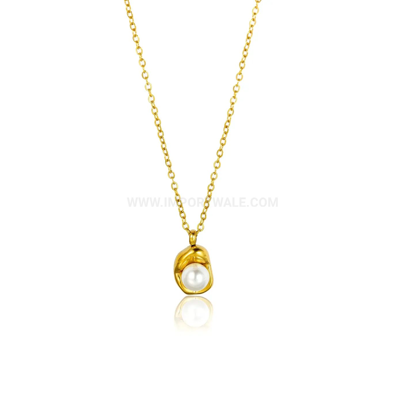 Elegant Stainless Steel Pearl Bead Pendant Necklace