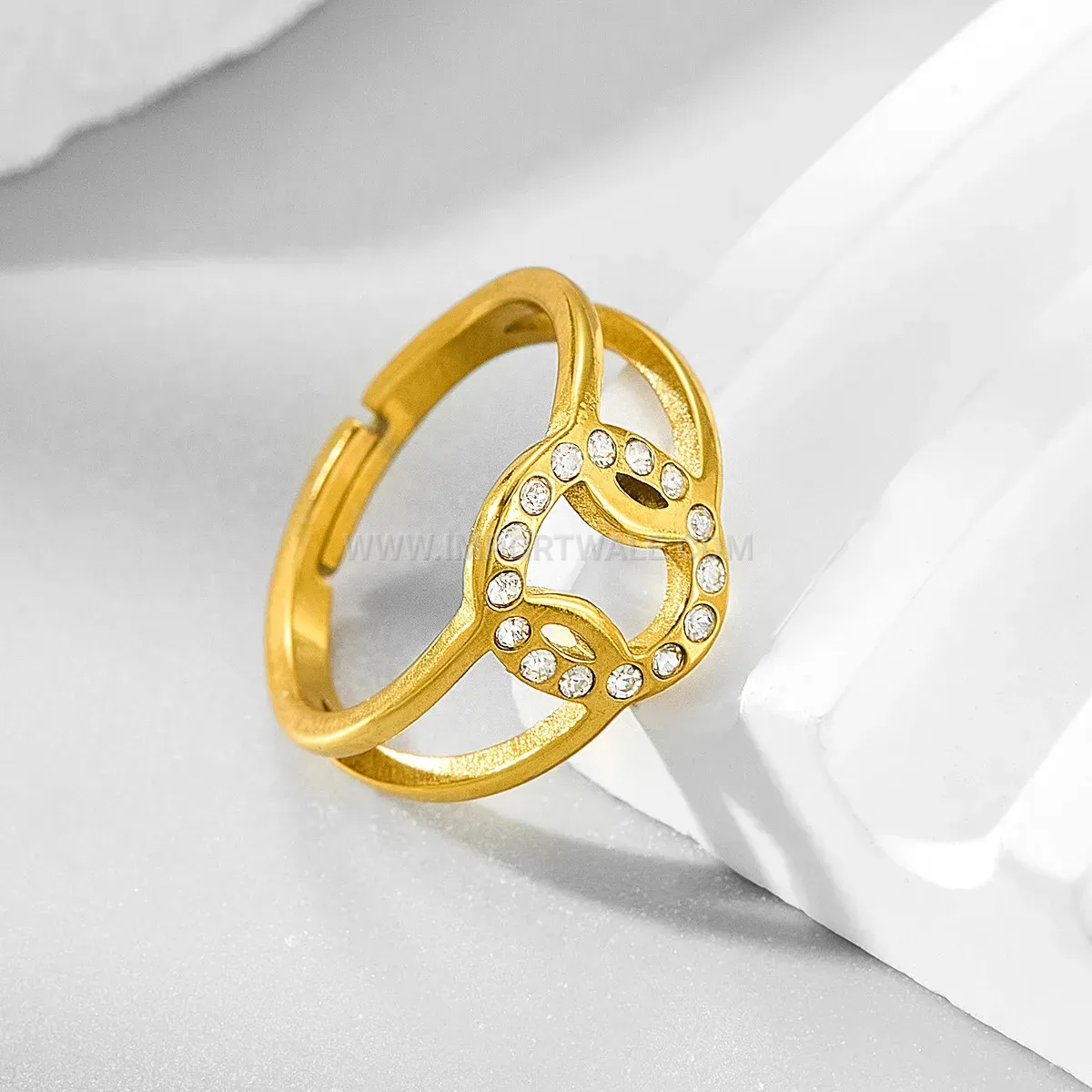 Intertwined Cubic Zirconia Heart Stainless Steel Ring