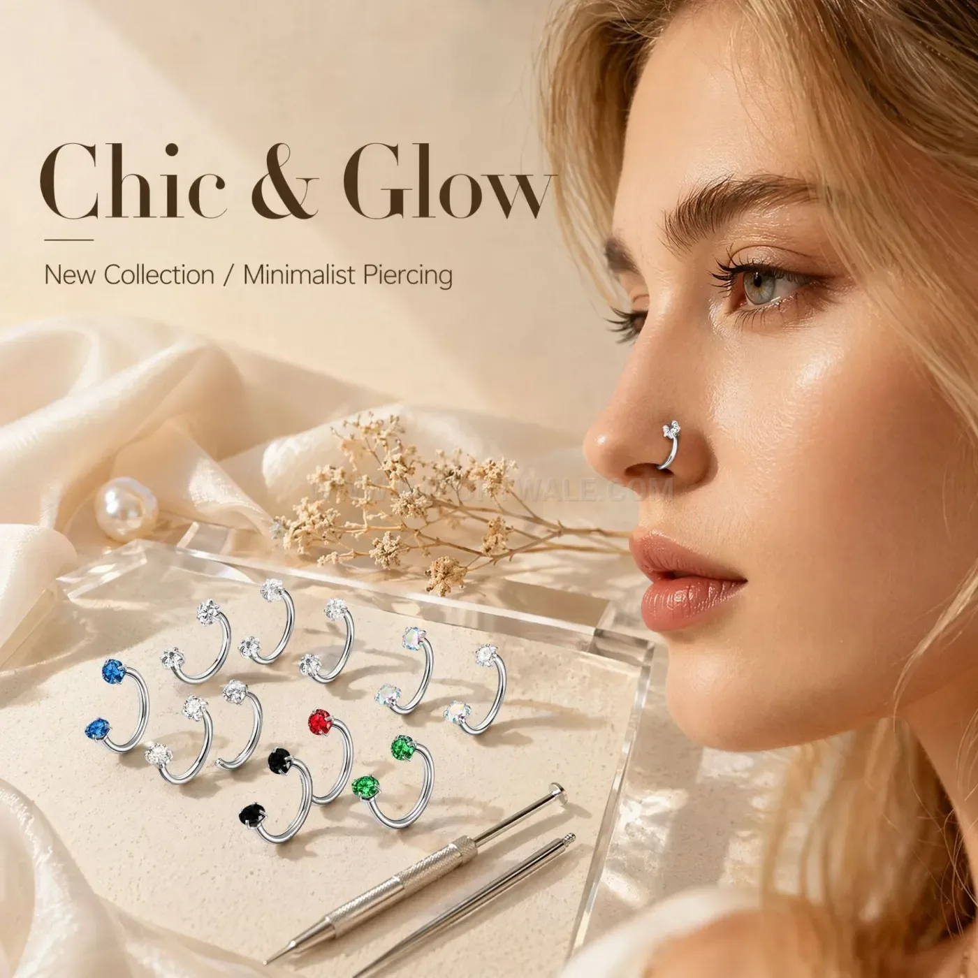 Classic Colorful Zircon Horseshoe Circular Barbell Piercing Set