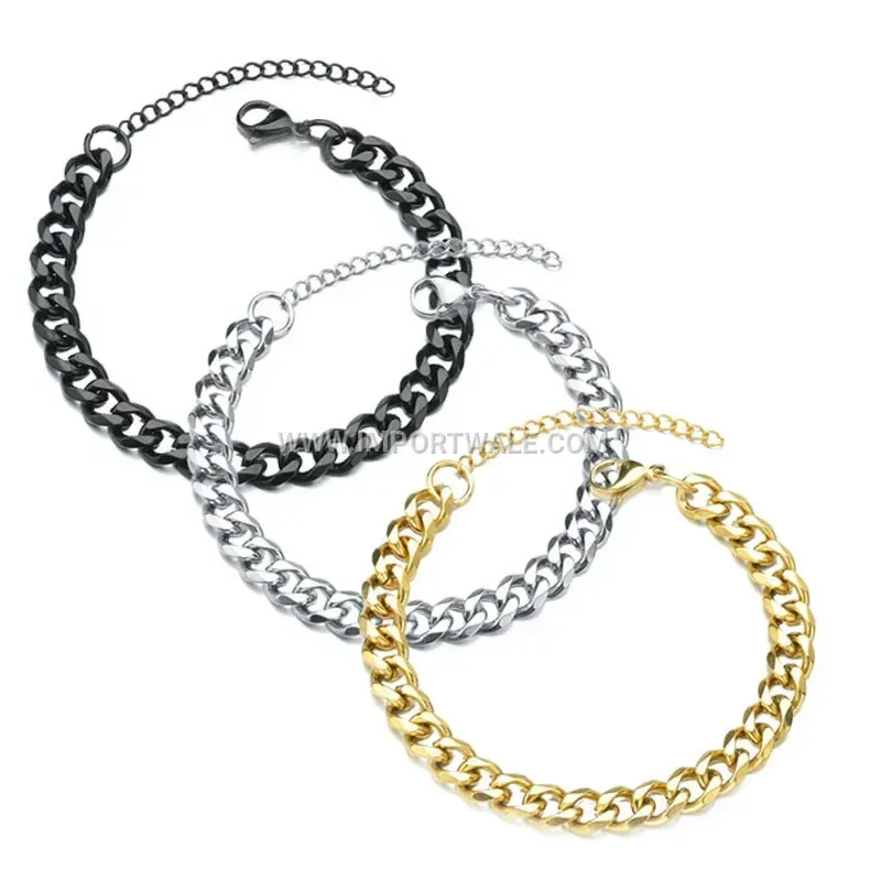 Men's Six-Sided Cuban Stainless Steel Chain Bracelet