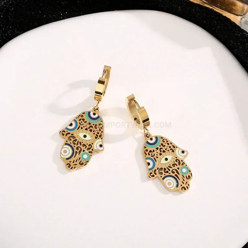Stainless Steel Leopard Print Oil Drip Evil Eye Earrings