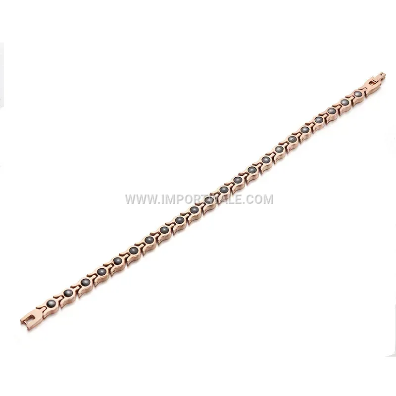 Rose Gold Titanium Steel Rhinestone Magnetic Energy Bracelet