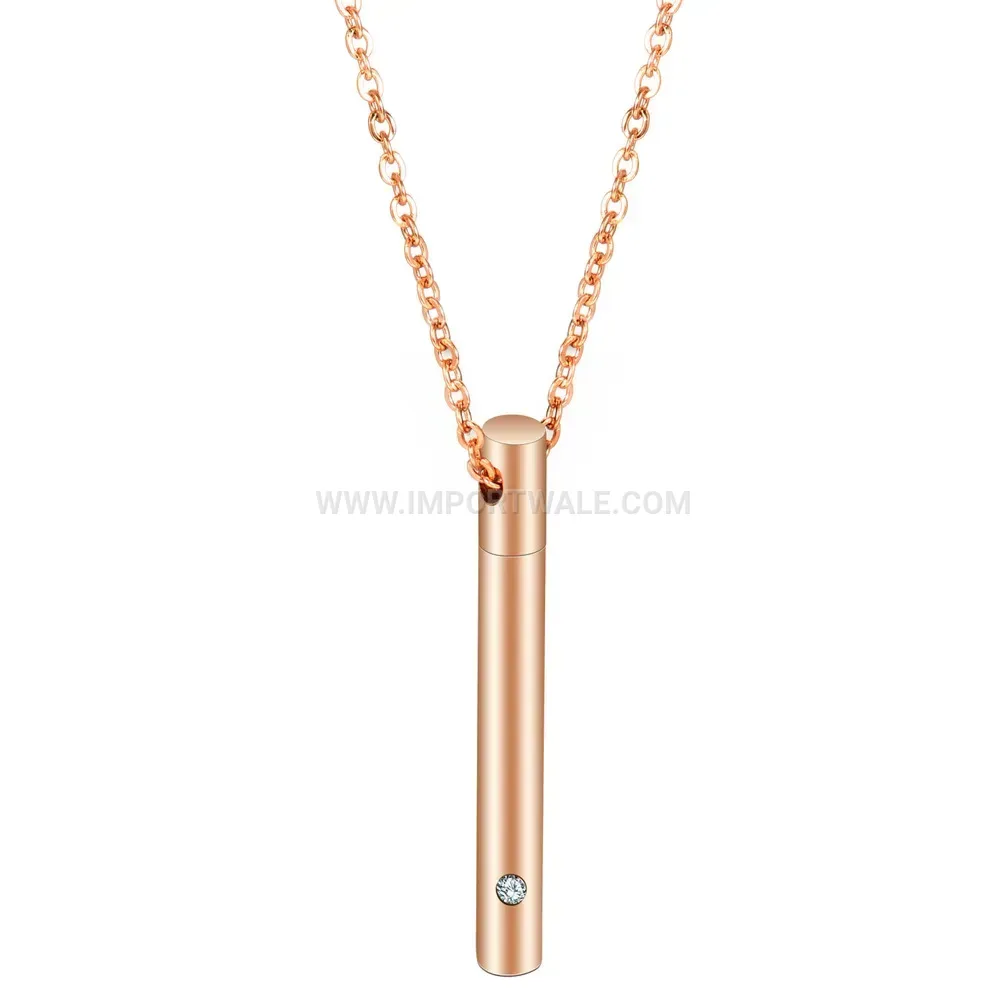 Bar Keepsake Cylinder Stainless Steel Pendant Necklace
