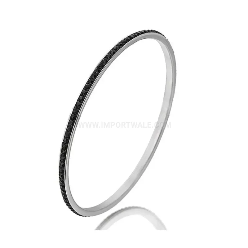 Elegant Single Row Rhinestone Stainless Steel Bangle Bracelet