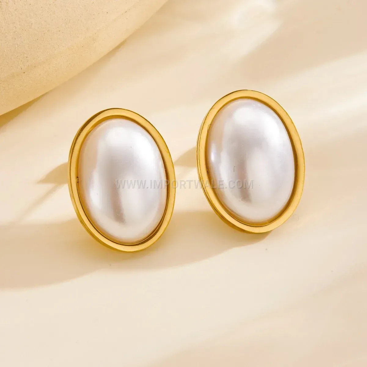 Bold Stainless Steel Oval Pearl Jewelry Set