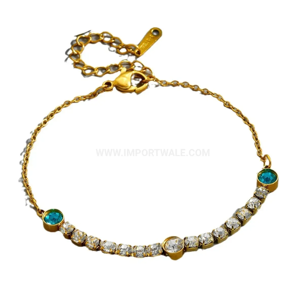 Gold Plated Stainless Steel Chain Bracelet with Pave Zircon Accents