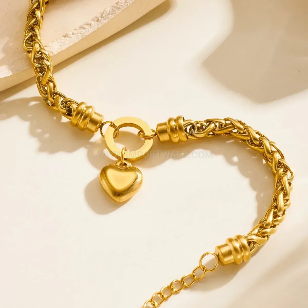 Premium Thick Rope Stainless Steel Heart Pendant Bracelet