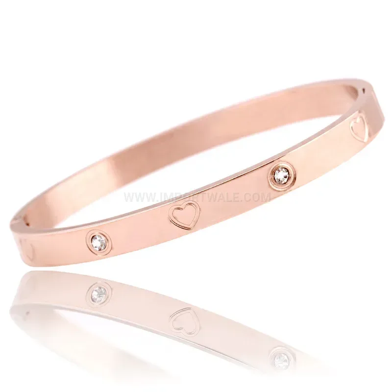 Bold Heart Rhinestone Inlaid Stainless Steel Bangle