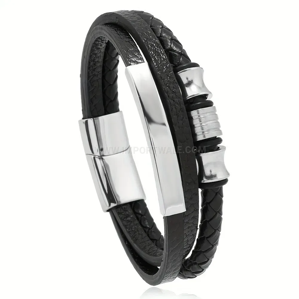 Designer Geometric Multi Layer Handcrafted Woven Leather Men Wristband