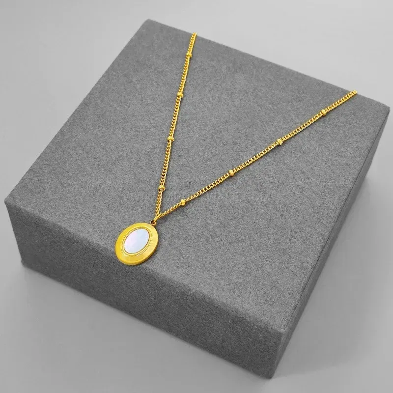 Bold Gold Plated Titanium Steel Oval Shell Pendant Necklace