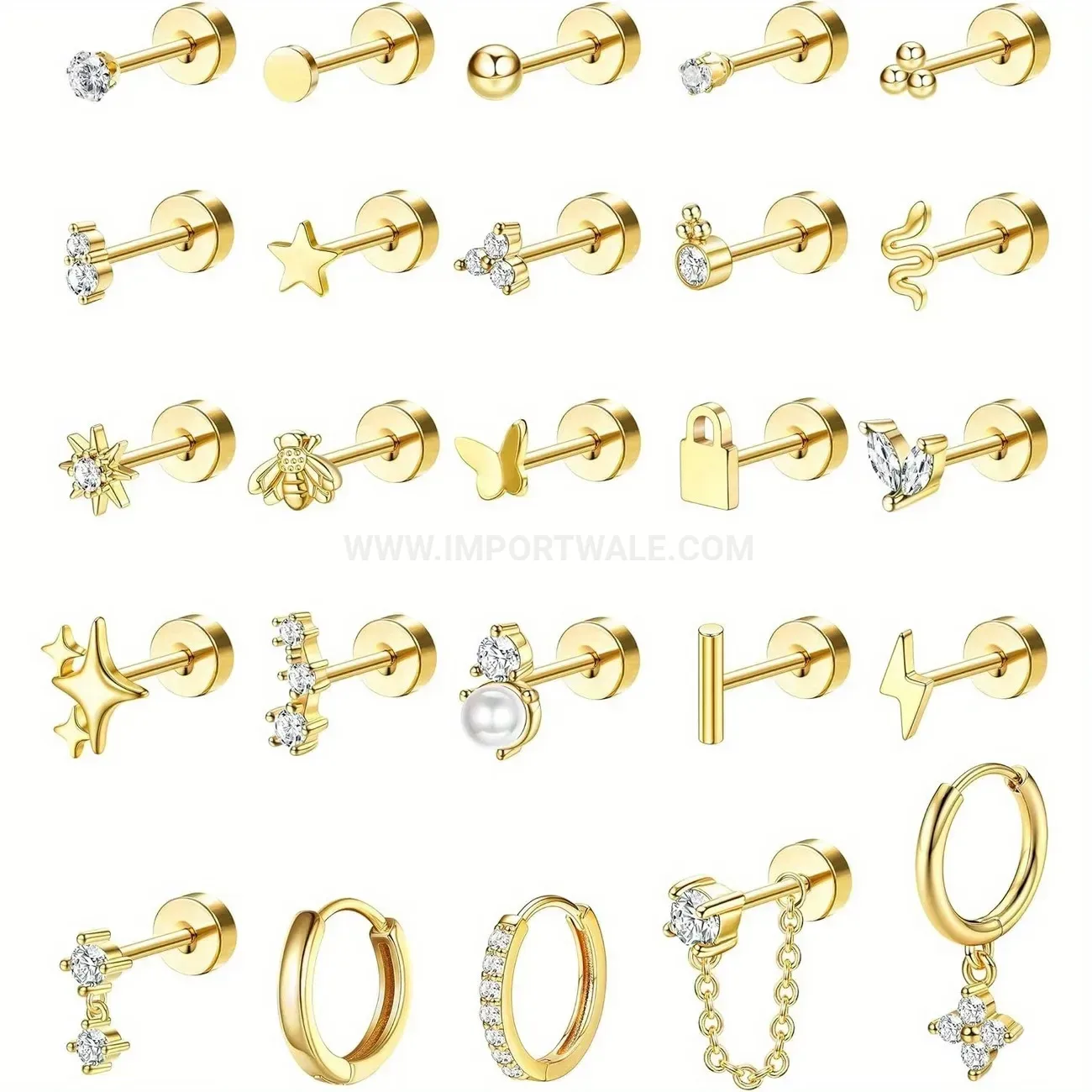 Fashion Stainless Steel Internally Threaded Stackable Piercing Stud Earrings