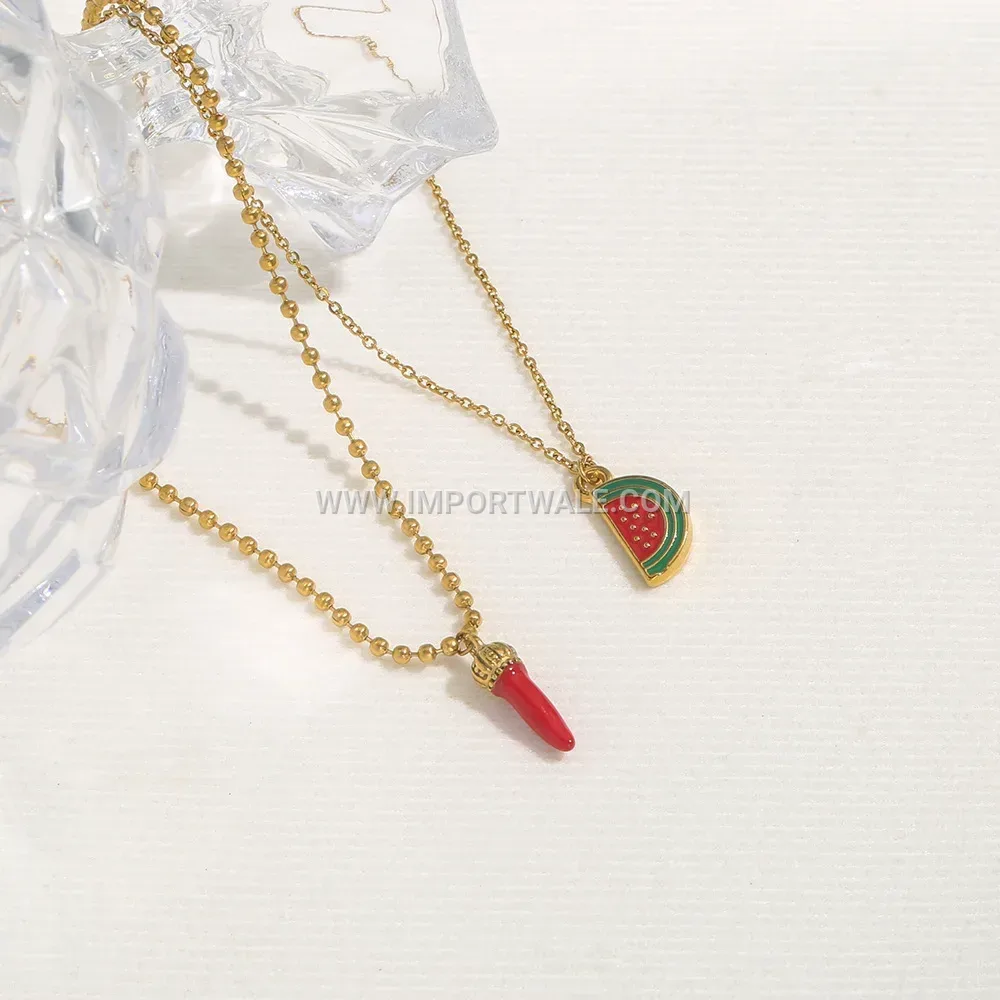 Gold Plated Stainless Steel Zircon Fruit Pendant Snake Chain Necklace