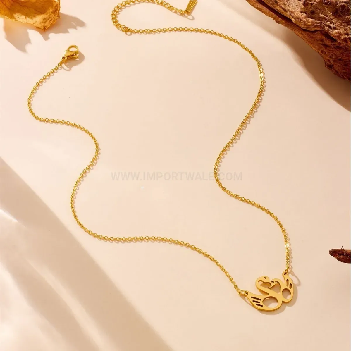 Designer Kissing Swan Gold Plated Stainless Steel Pendant Necklace