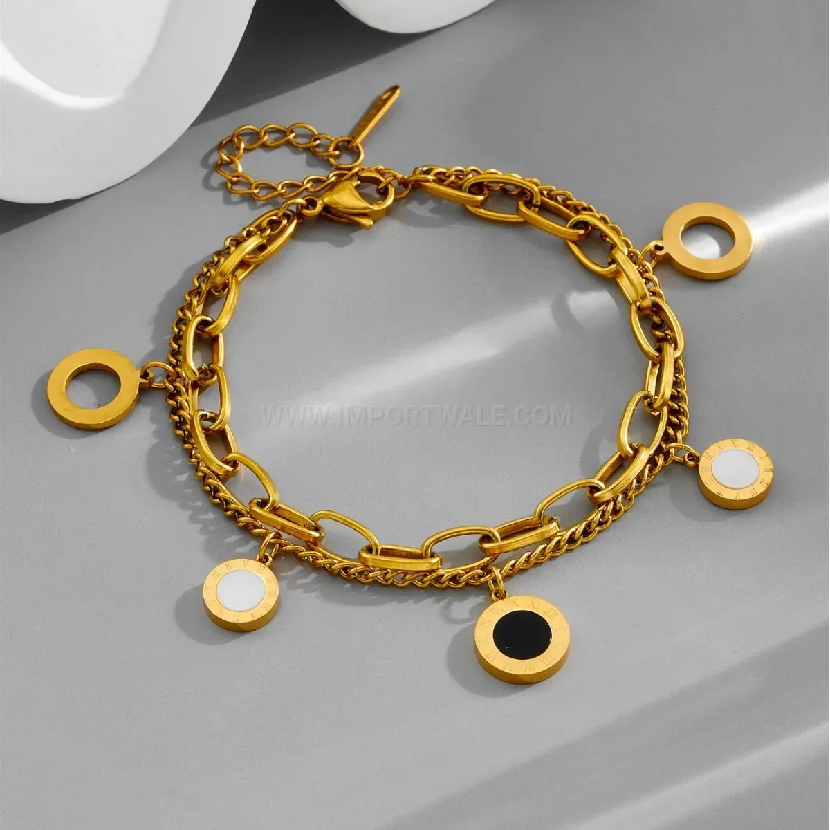Double Layer Roman Numeral Titanium Steel Chain Bracelet