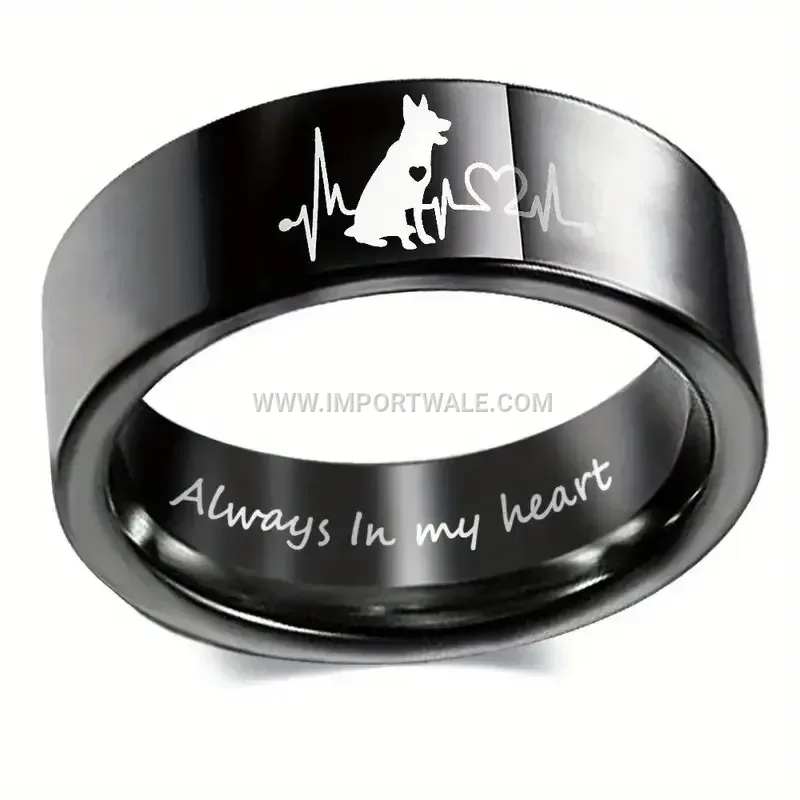 Laser Engraved Puppy Motif Stainless Steel Ring