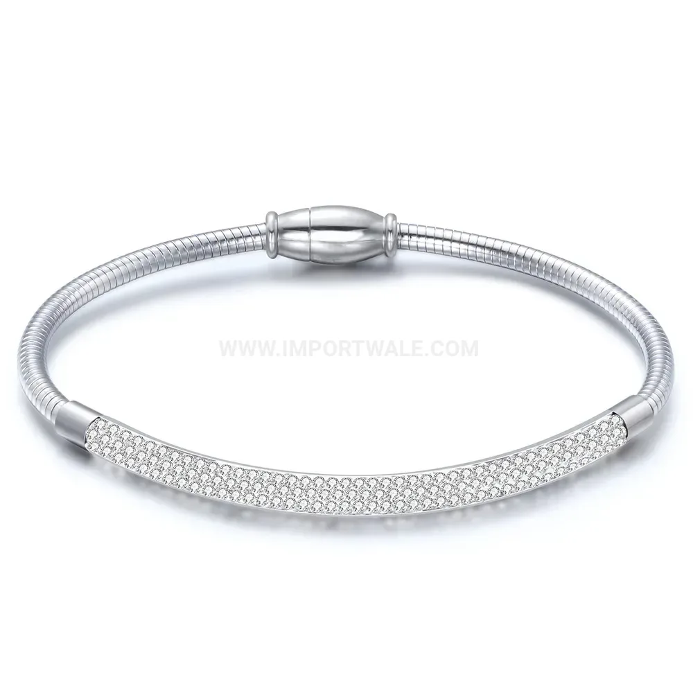 Triple Layer Snake Chain Stainless Steel Crystal Bangle with Magnetic Closure