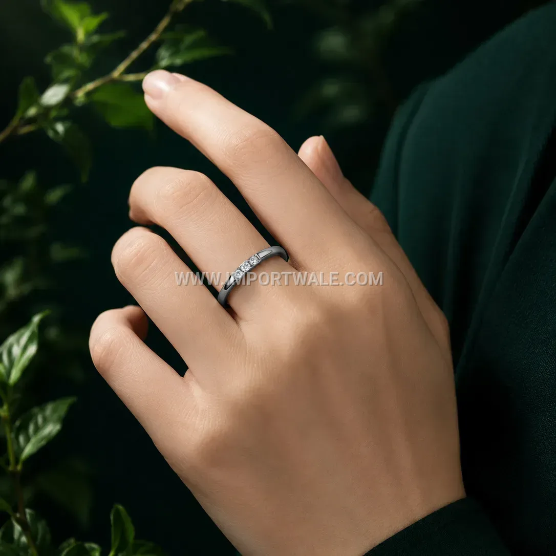 Slim Stainless Steel Three-Stone Band Ring
