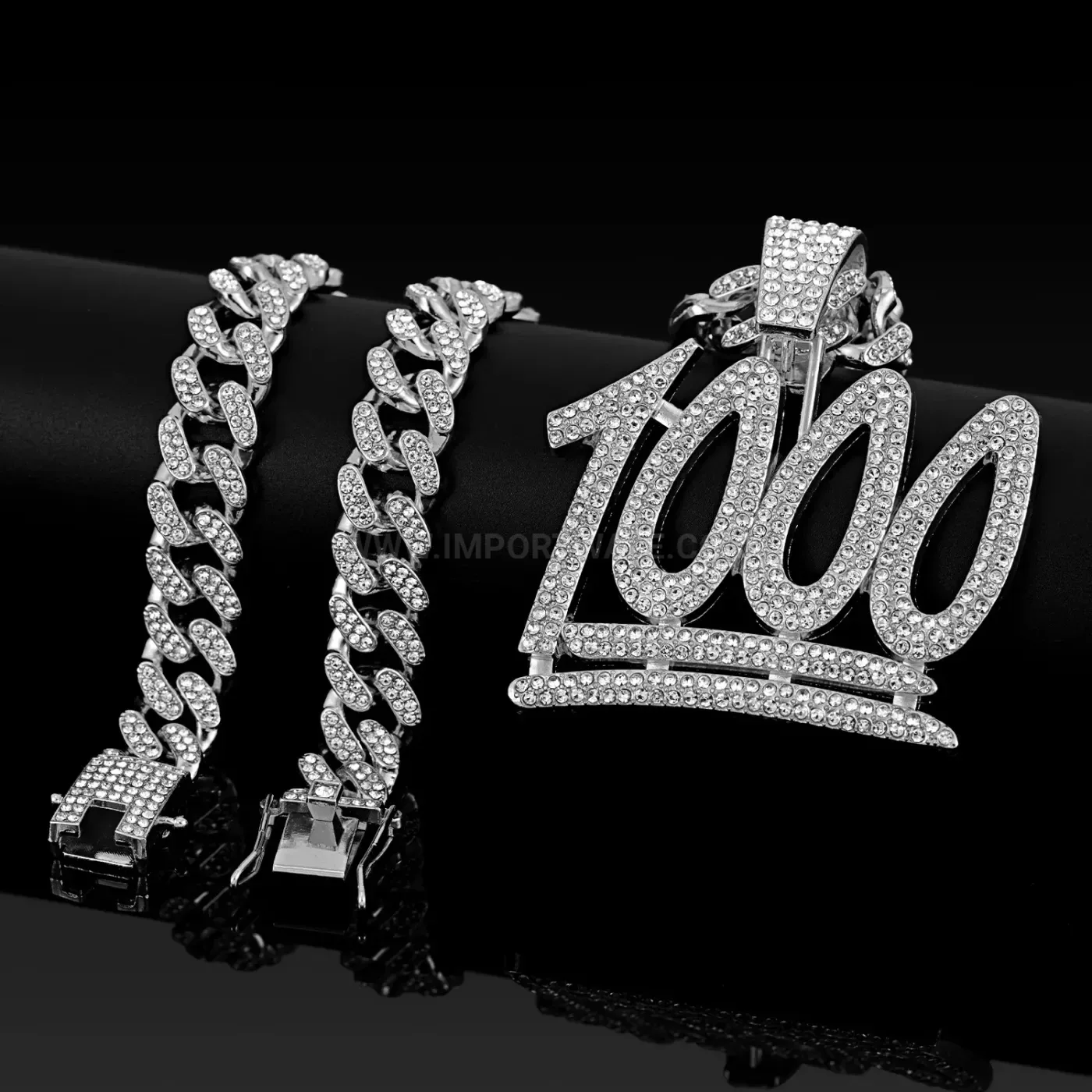 Designer Zinc Alloy Rhinestone 1000 Number Pendant Cuban Chain Necklace