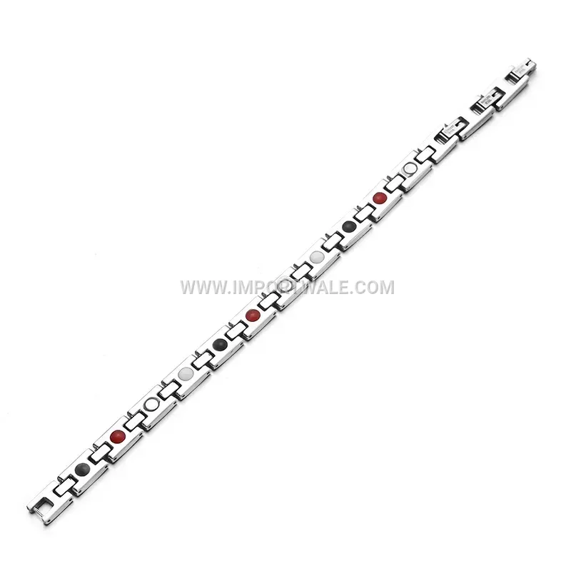 Black Rhinestone Footprint Magnetic Titanium Steel Couples Bracelet