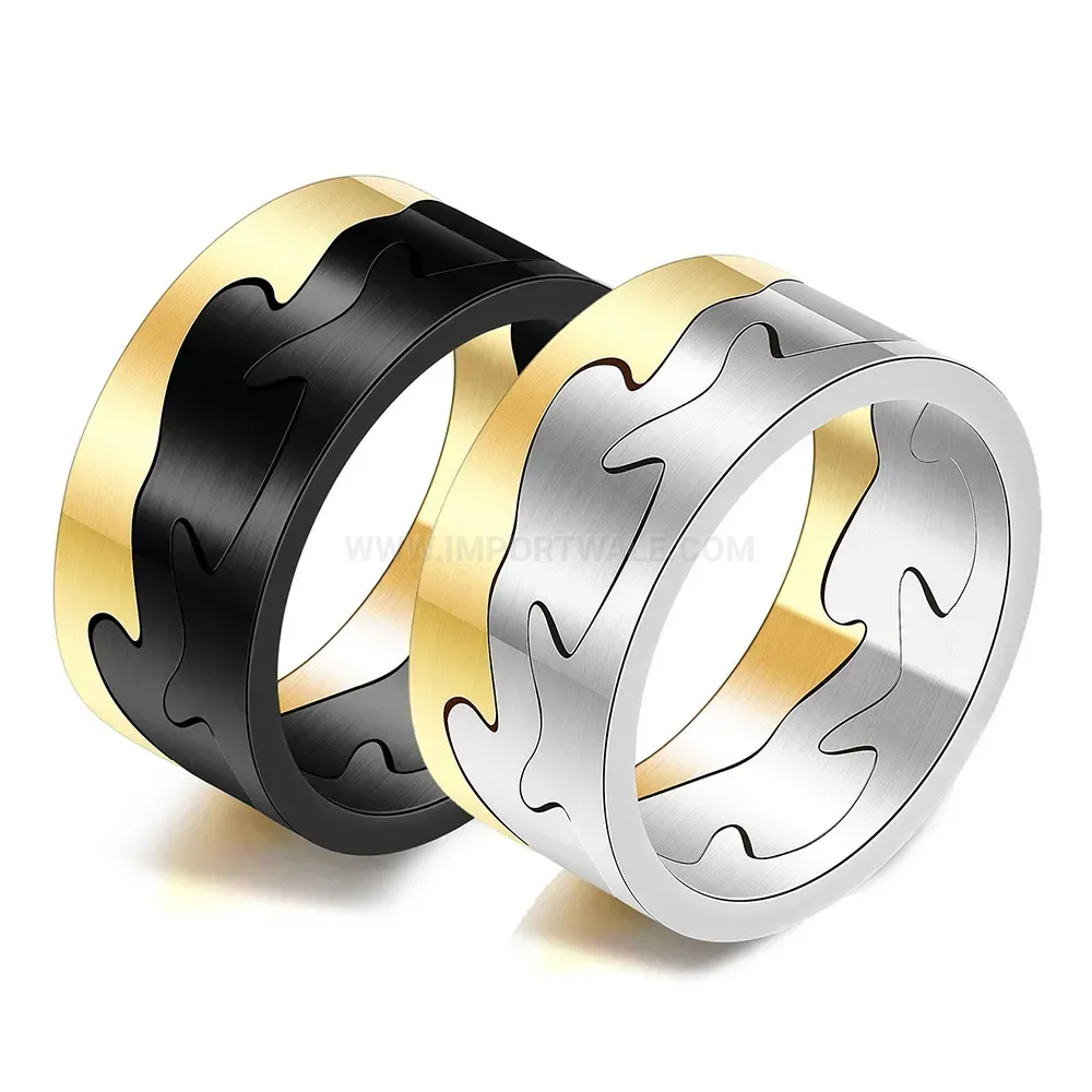 Trendy Two Tone Crackle Finish Stainless Steel Band Ring
