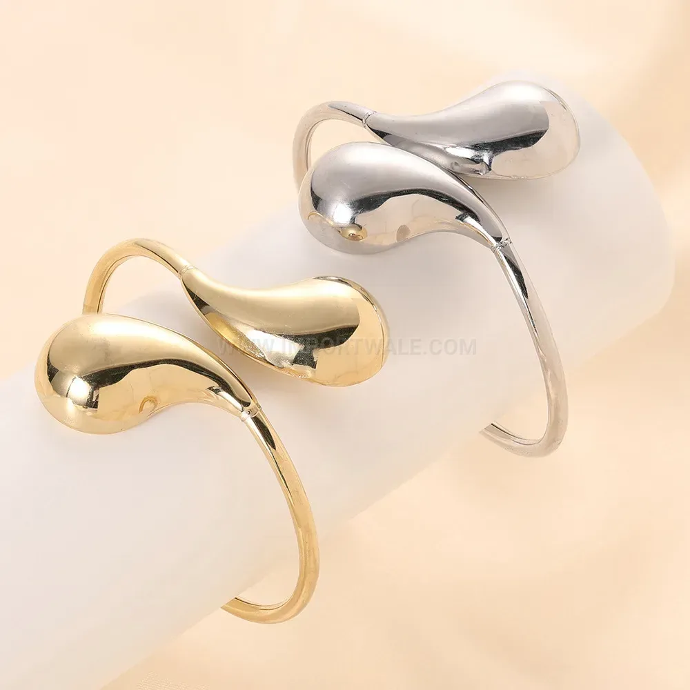 Classic Polished Teardrop Open Stainless Steel Bangle Bracelet