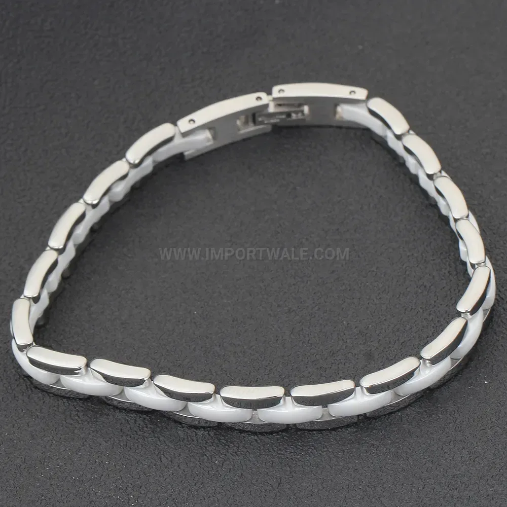 Stainless Steel and Ceramic Black White Geometric Link Chain Bracelet