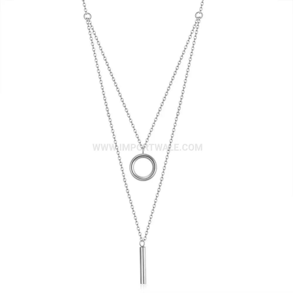 Double Layer Metal Ring Stainless Steel Bar Pendant Necklace