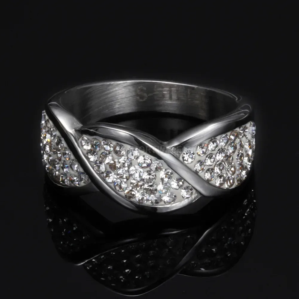Twisted Rope Pattern Stainless Steel Crystal Ring