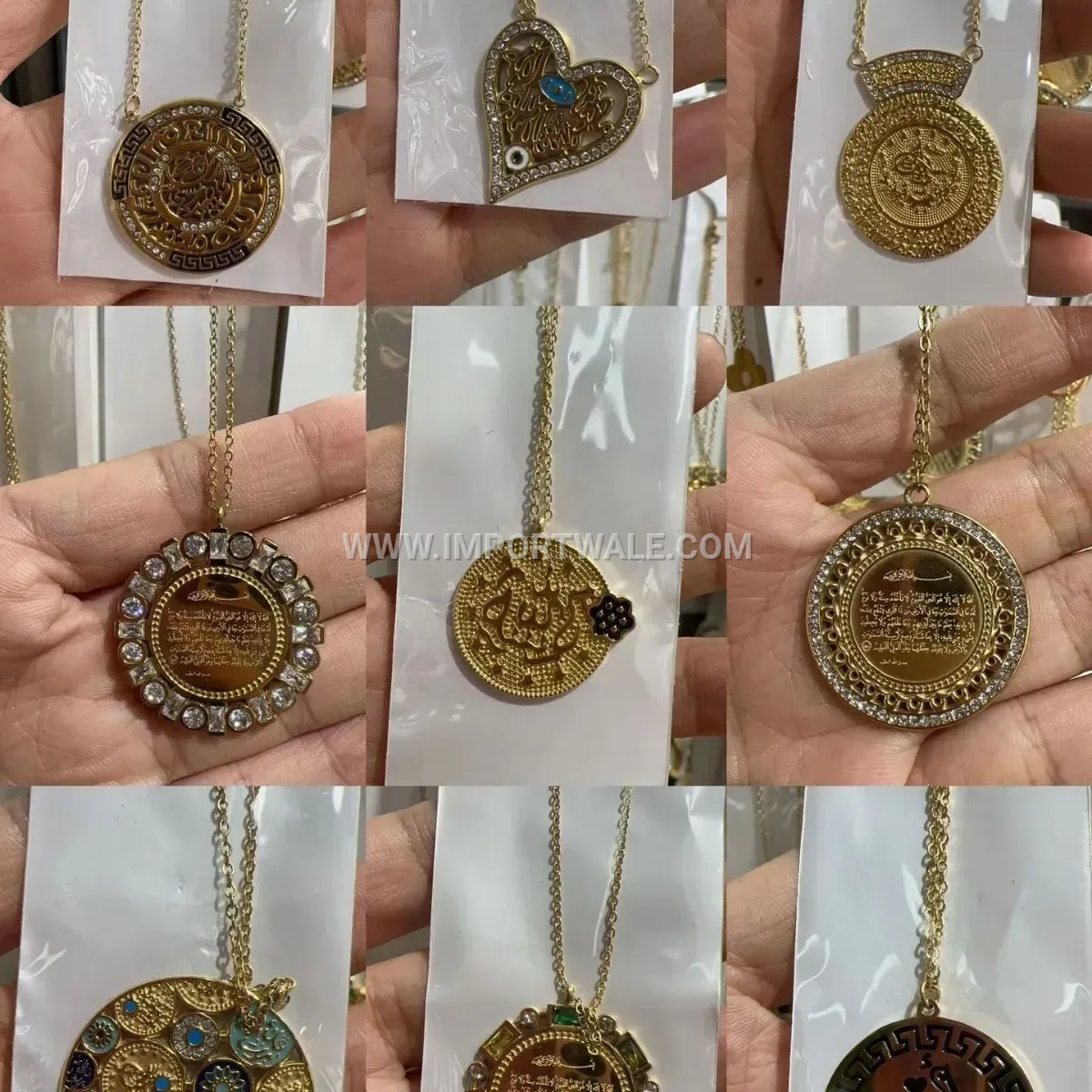 Stainless Steel Arabic Calligraphy Heart Waterdrop Pendant Necklace with Zircon