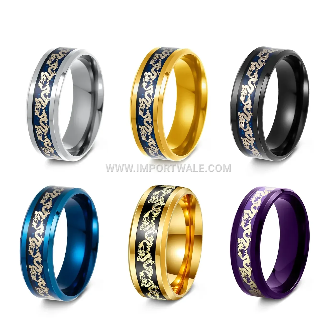 Beveled Edge Dragon Motif Stainless Steel Ring Band