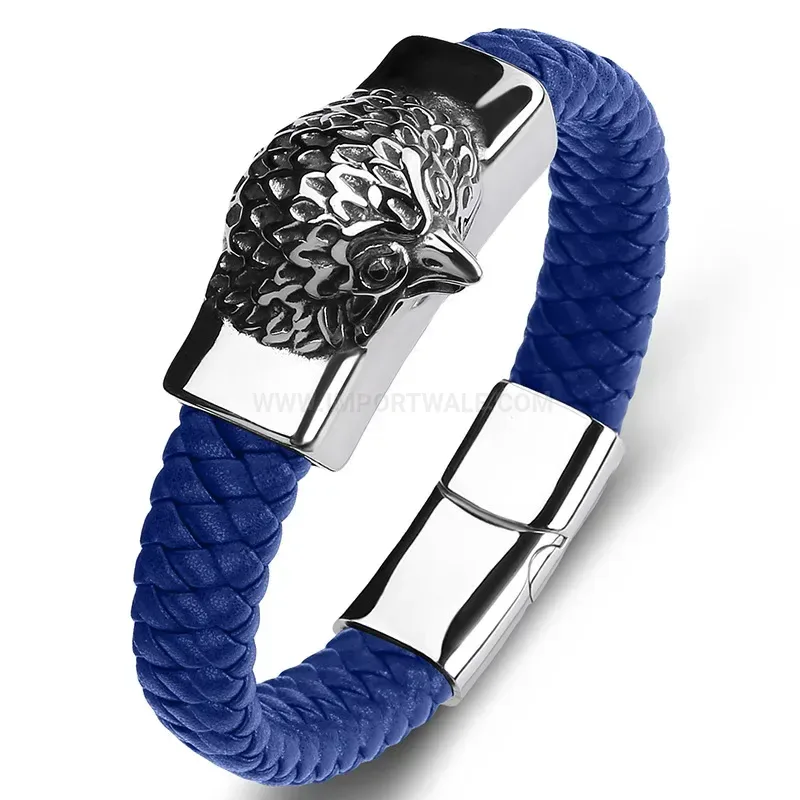 Classic Eagle Beak Stainless Steel Leather Men Wrap Bracelet