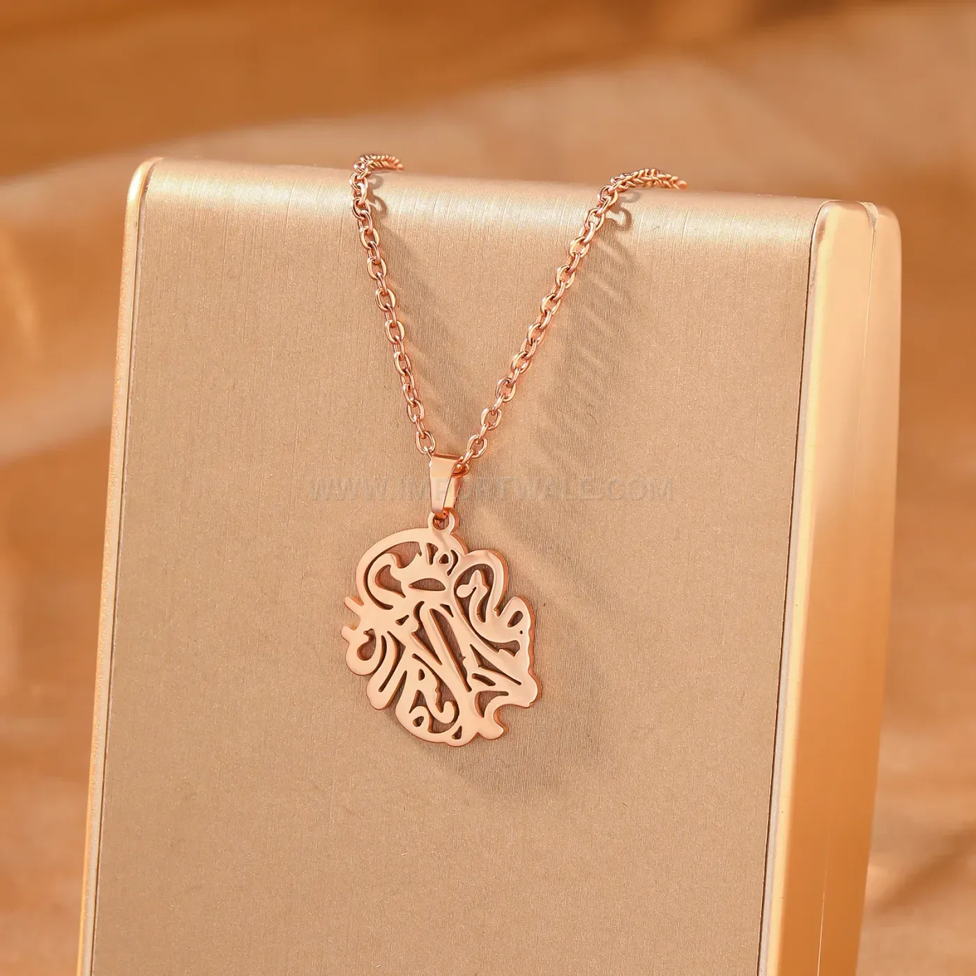 Custom Gold Plated Stainless Steel Arabic Calligraphy Name Pendant Necklace