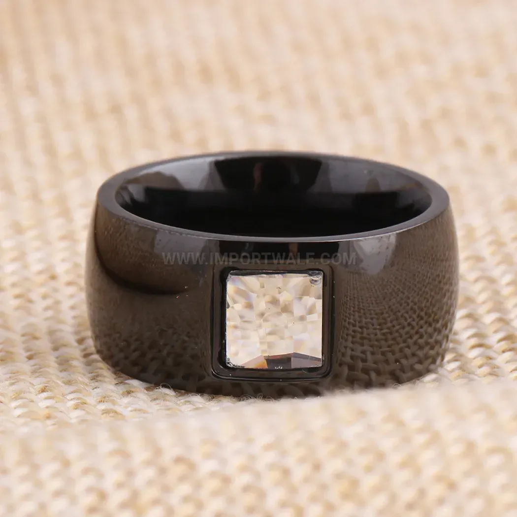 Chic Square Cubic Zirconia Plated Stainless Steel Band Ring