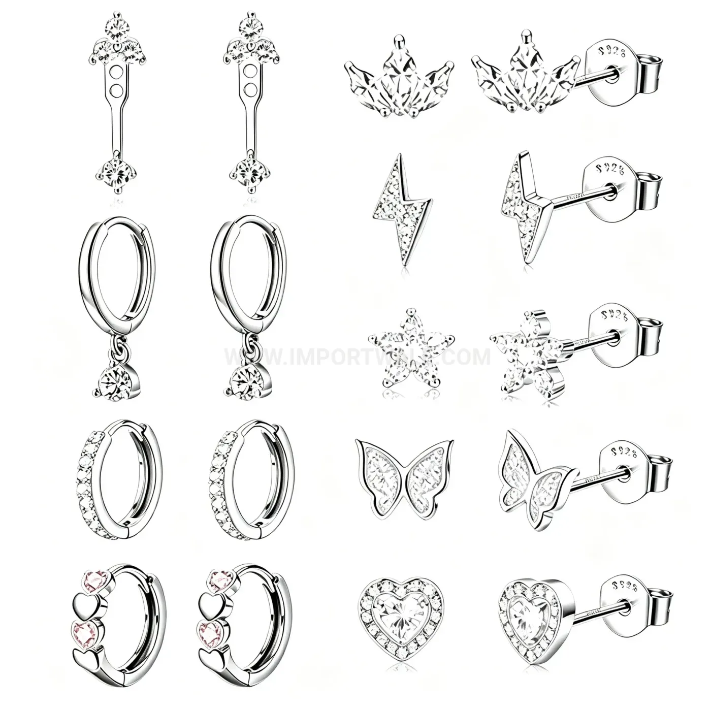Stylish Stainless Steel Rhinestone Dangle Huggie Piercing Earring Set