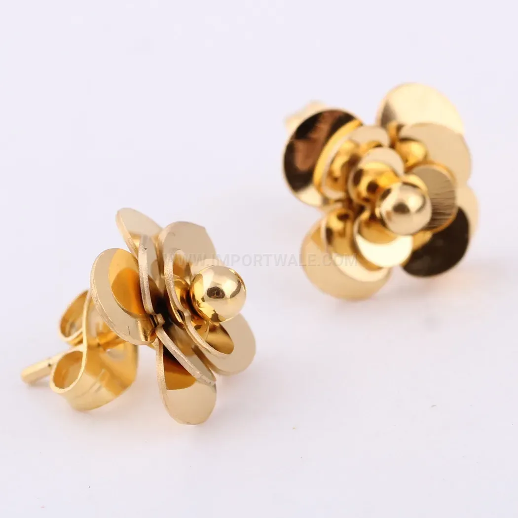 Premium Stainless Steel Camellia Rose Gold Floral Stud Earrings