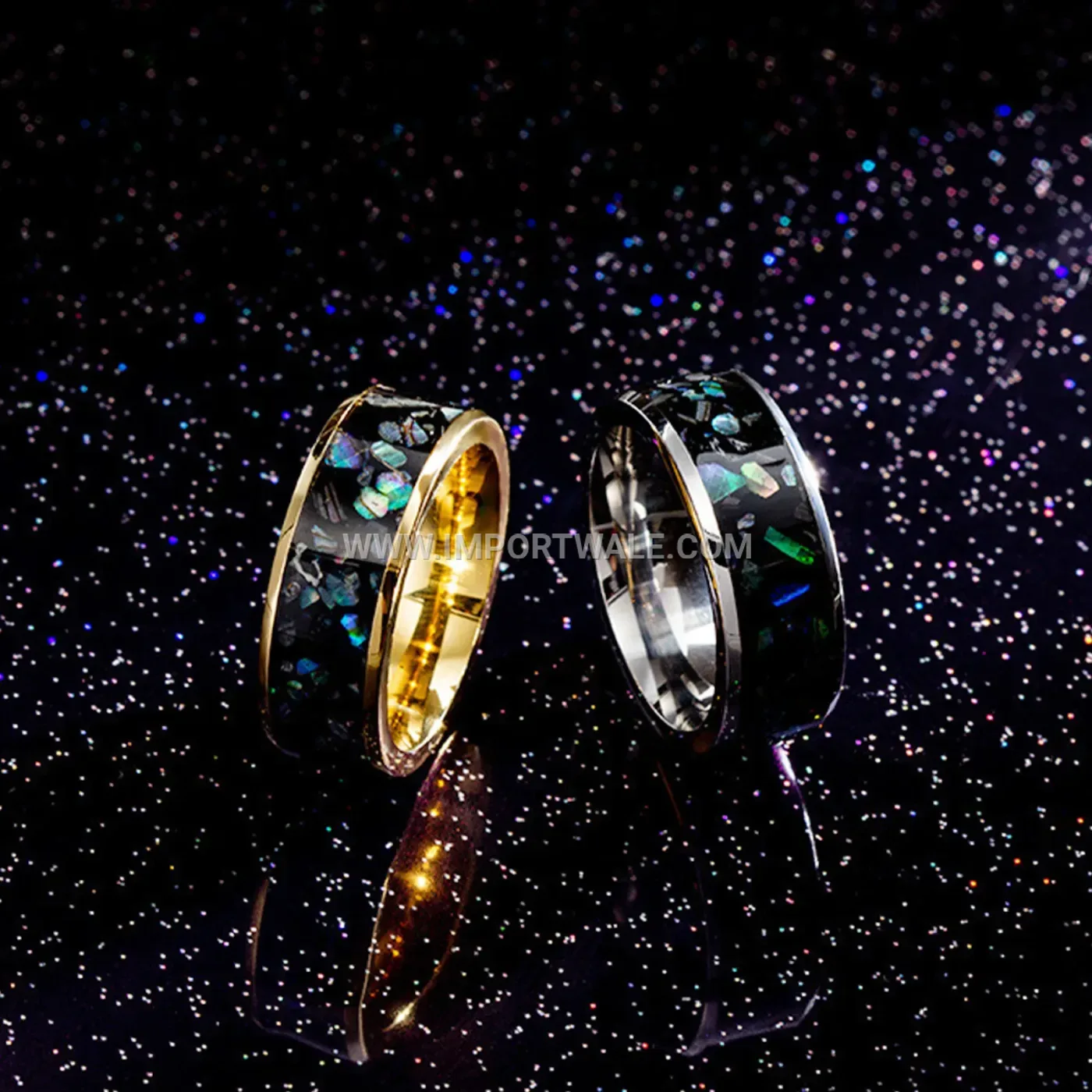 Stainless Steel Band Ring with Inlaid Imitation Shell