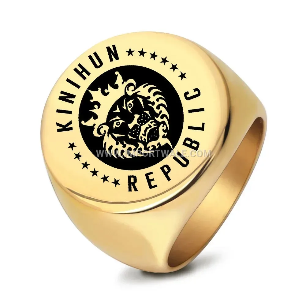 Vintage Engraved Lion King Stainless Steel Signet Ring