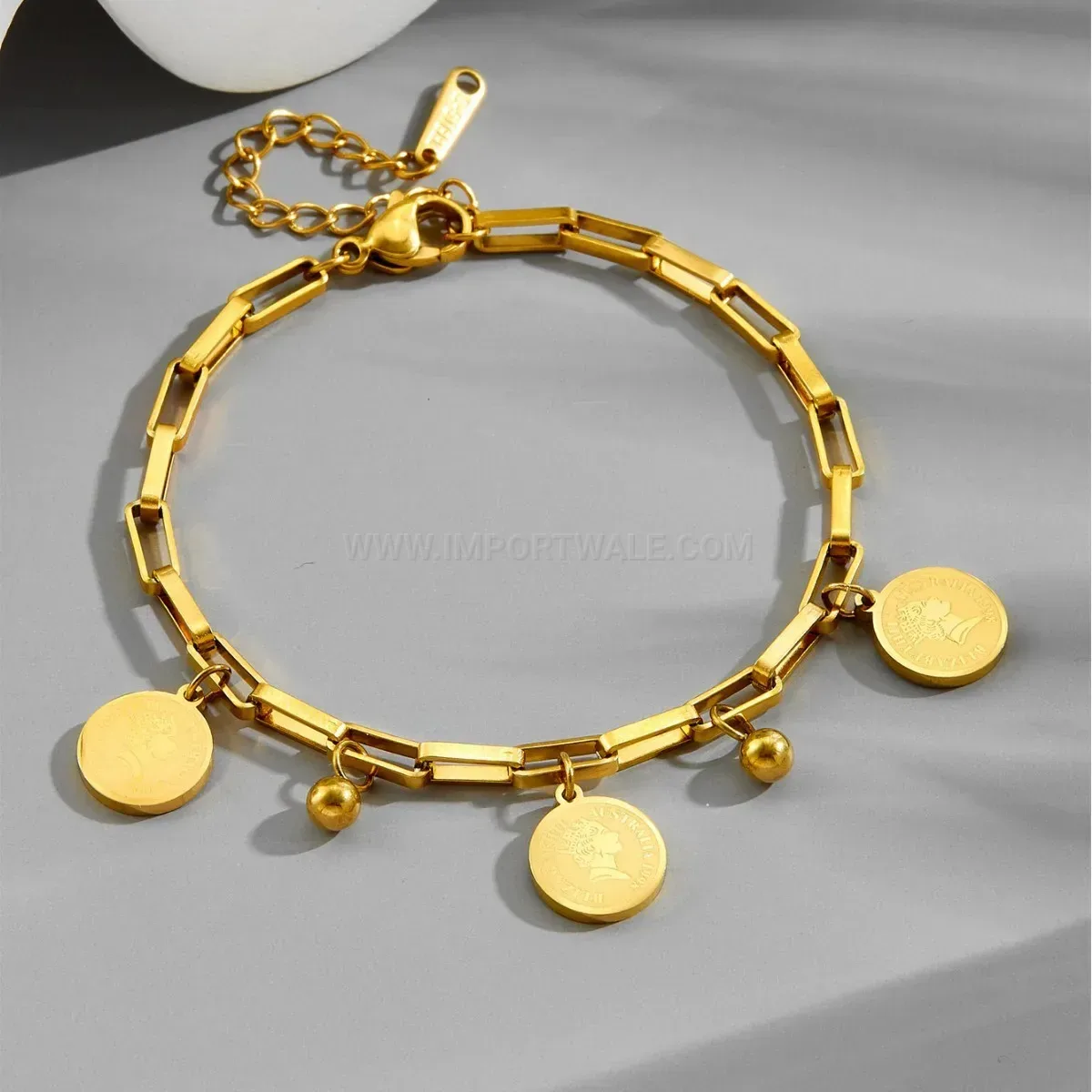 Vintage Queen Portrait Medallion Gold Plated Bracelet