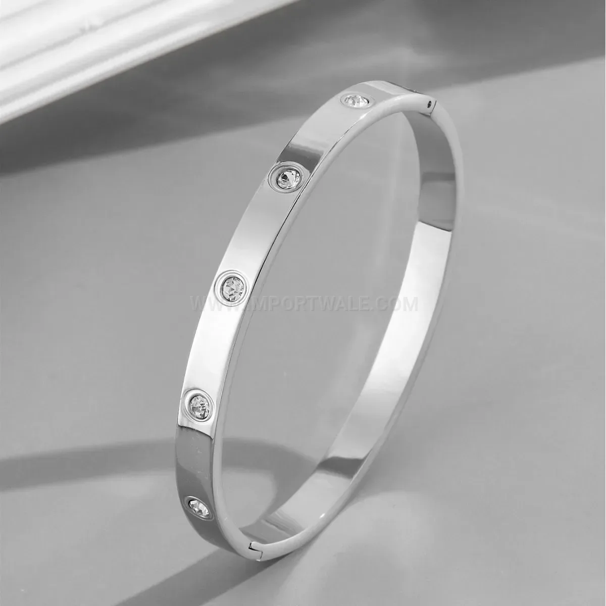 Chic Ten-Stone Titanium Steel Clasp Bangle Bracelet