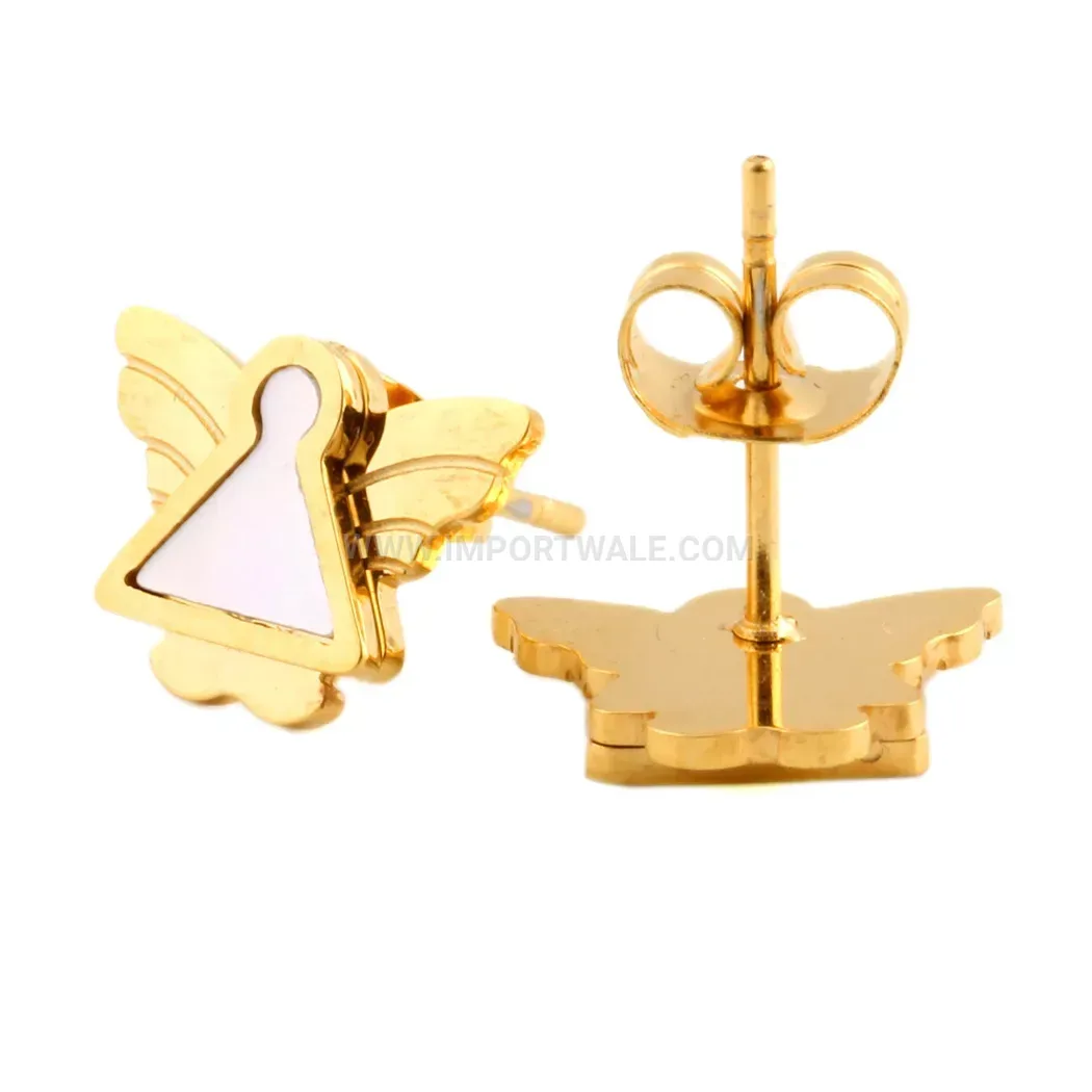 Gold Plated Stainless Steel Angel Stud Earrings with Shell Inlay