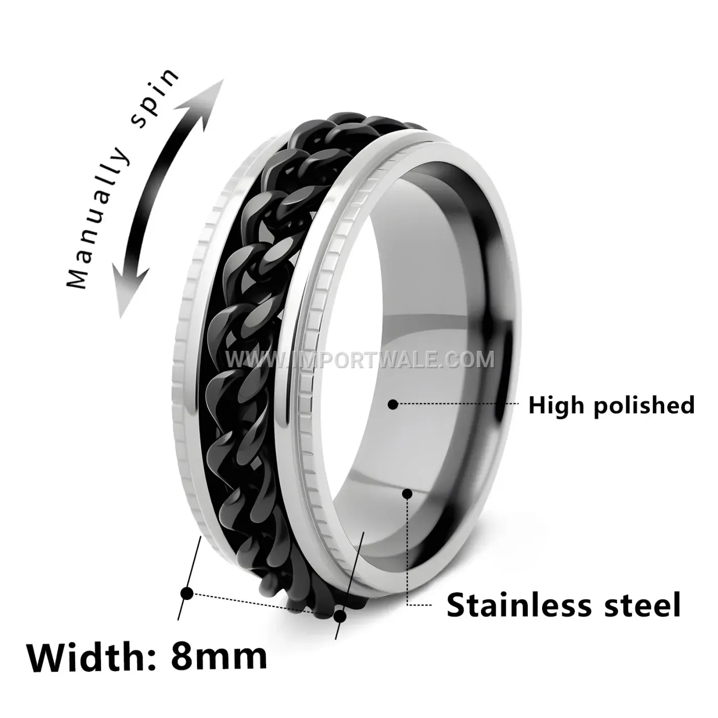 Spinning Center Chain Stainless Steel Band Ring