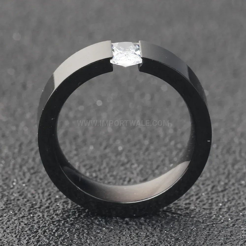 Designer Minimalist Smooth Stainless Steel Band Ring Accented with Zircon