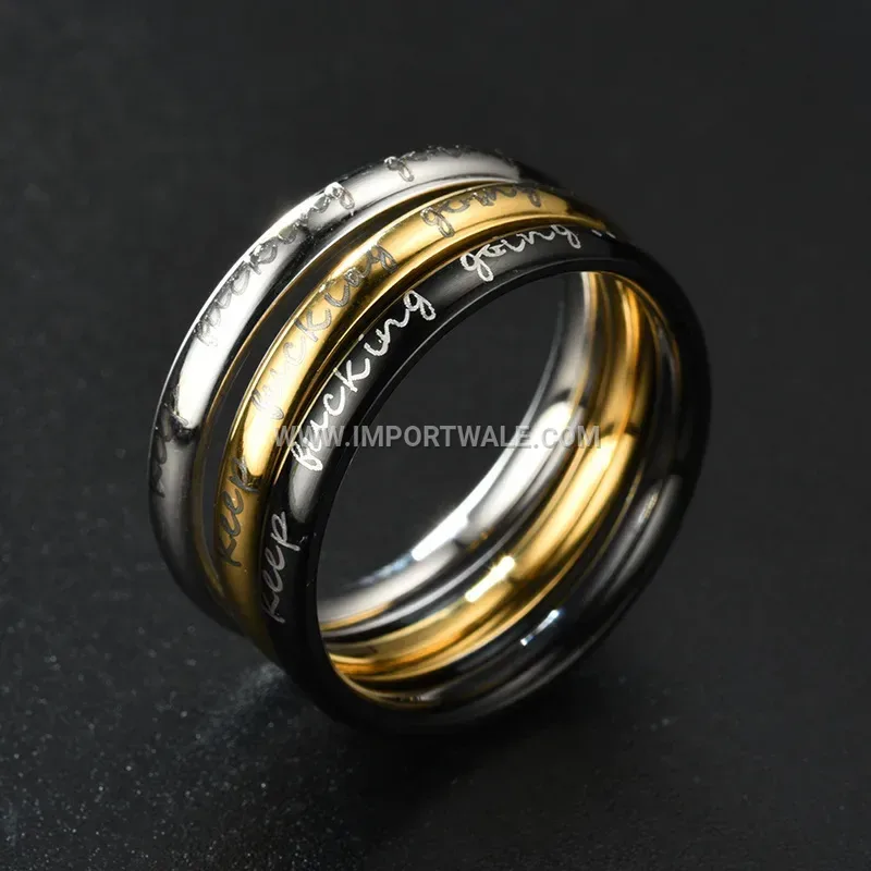 Slim Stainless Steel Motivational Engraved Stacking Ring