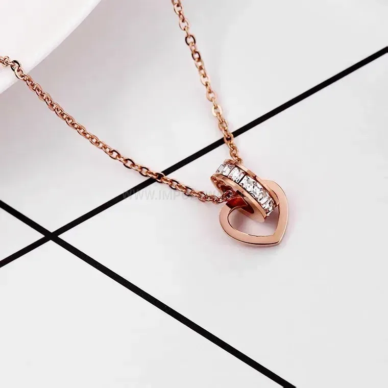 Designer Rose Gold Titanium Steel Heart Pendant Necklace