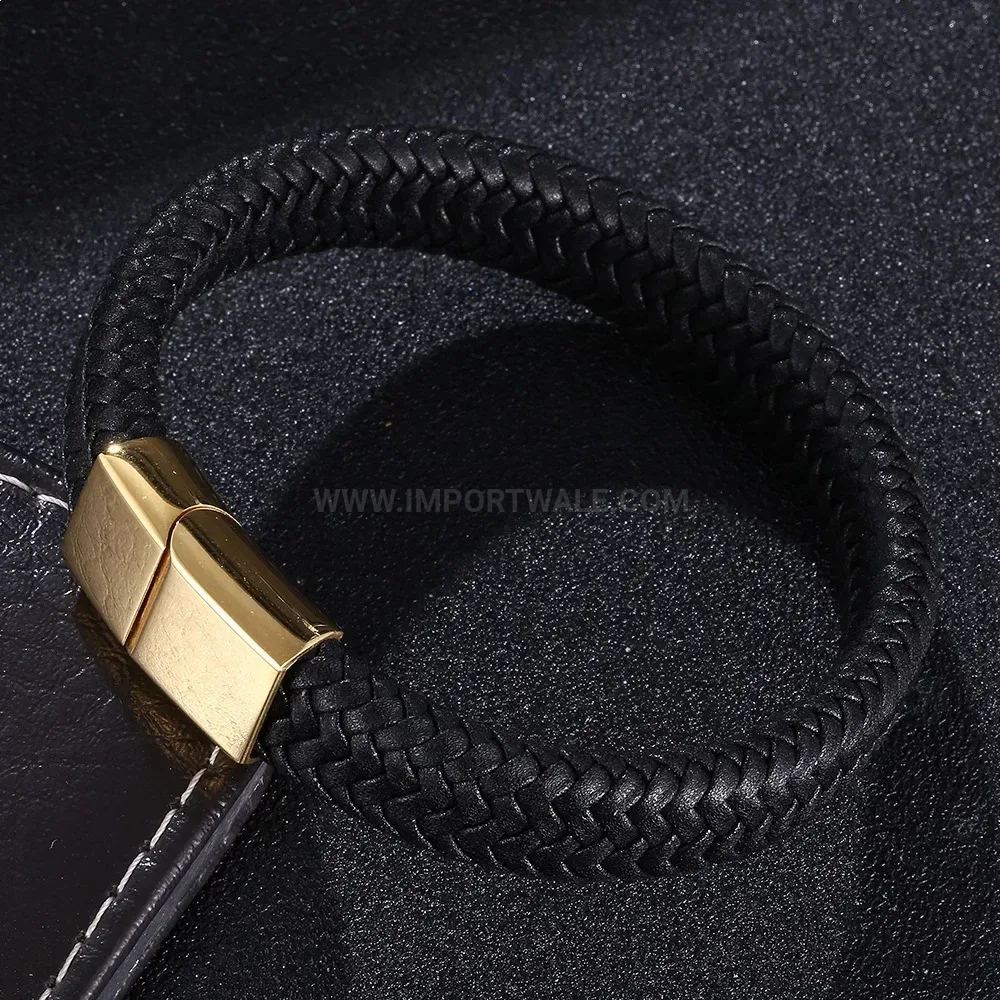 Woven Leatherette Cuff Bracelet with Gold-Tone Steel Hardware