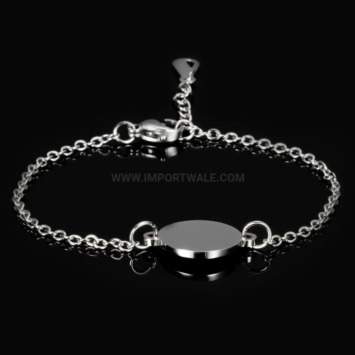 Modern Minimalist Stainless Steel Bracelet with Round Engravable Coin Disc Charm