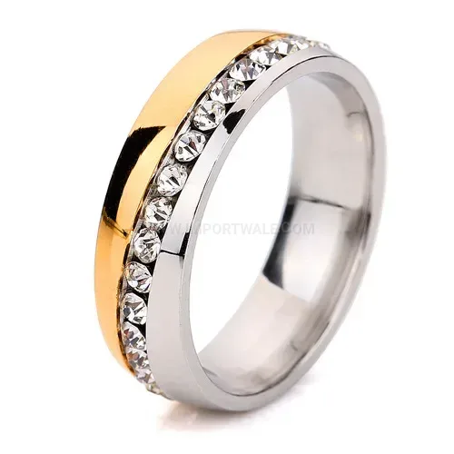 Vintage Two Tone Stainless Steel Band Ring with Cubic Zirconia Accent